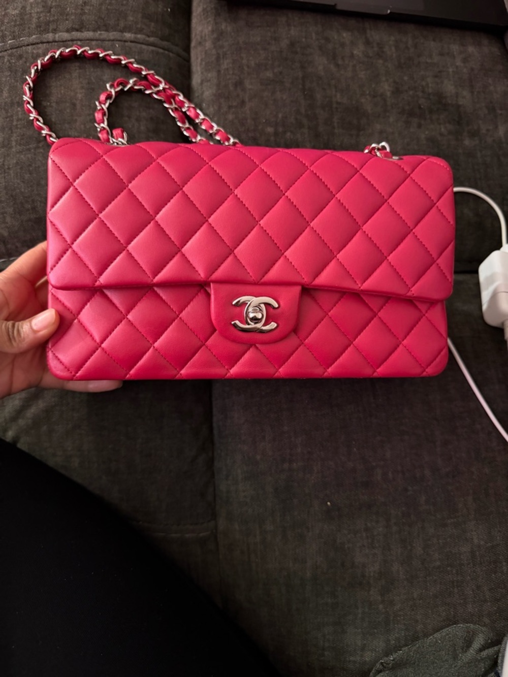 CHANEL Pink Quilted Leather medium double classic flasp